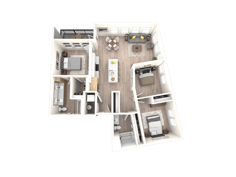 Floor plan for 3 beds, 2 baths, 1321 sqft